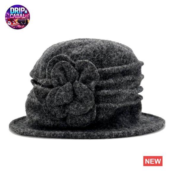 Wool Blend Beret Hat Vintage Floral Cloche Winter Hat main image 5